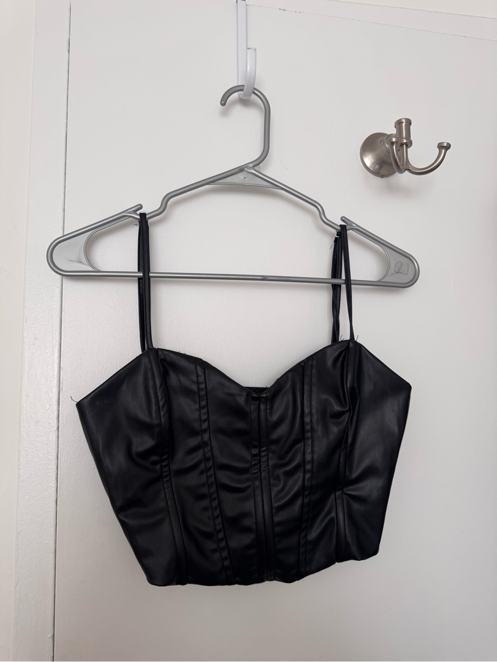 Zara Black Faux Leather Bustier Crop Top